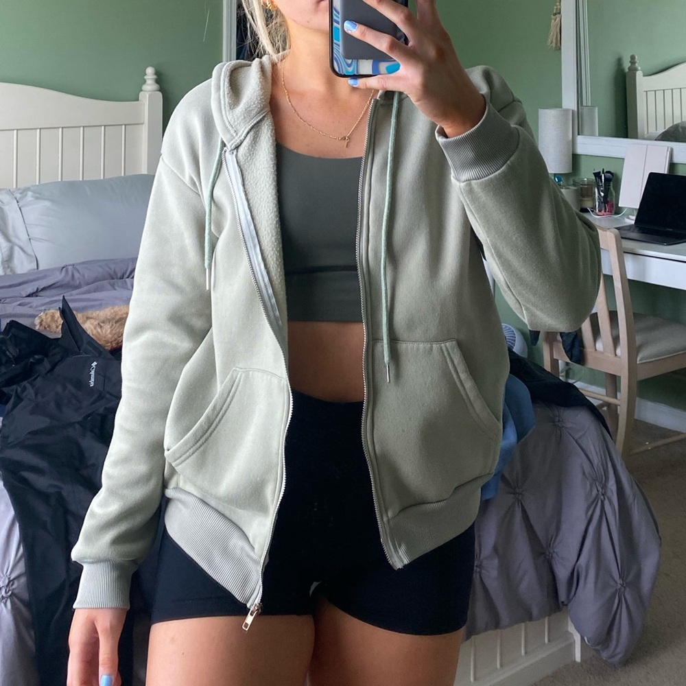 shein sage green zip up hoodie